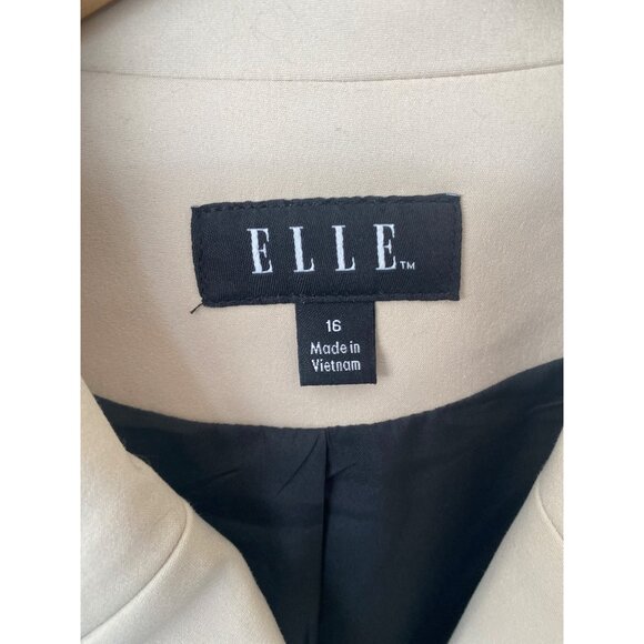 ELLE Women’s Double-Breasted Belted Trench Coat Size 16 Cream w/Black Piping - Picture 8 of 13